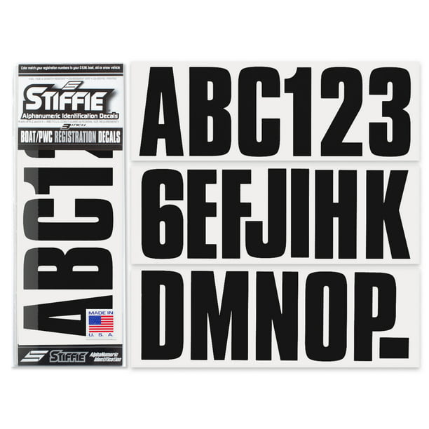 Stiffie Whip-One Yellow 3 Alpha-Numeric Registration Identification Numbers Stickers Decals for Boats & Personal Watercraft 